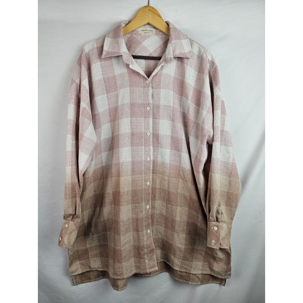 Women's Button-Down Plaid Shirt - Dusty Pink and Cream